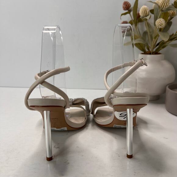Schutz Mila Nappa Leather Rhinestone Crystal Stiletto Cream Women 6.5B Tried On - Picture 3 of 9